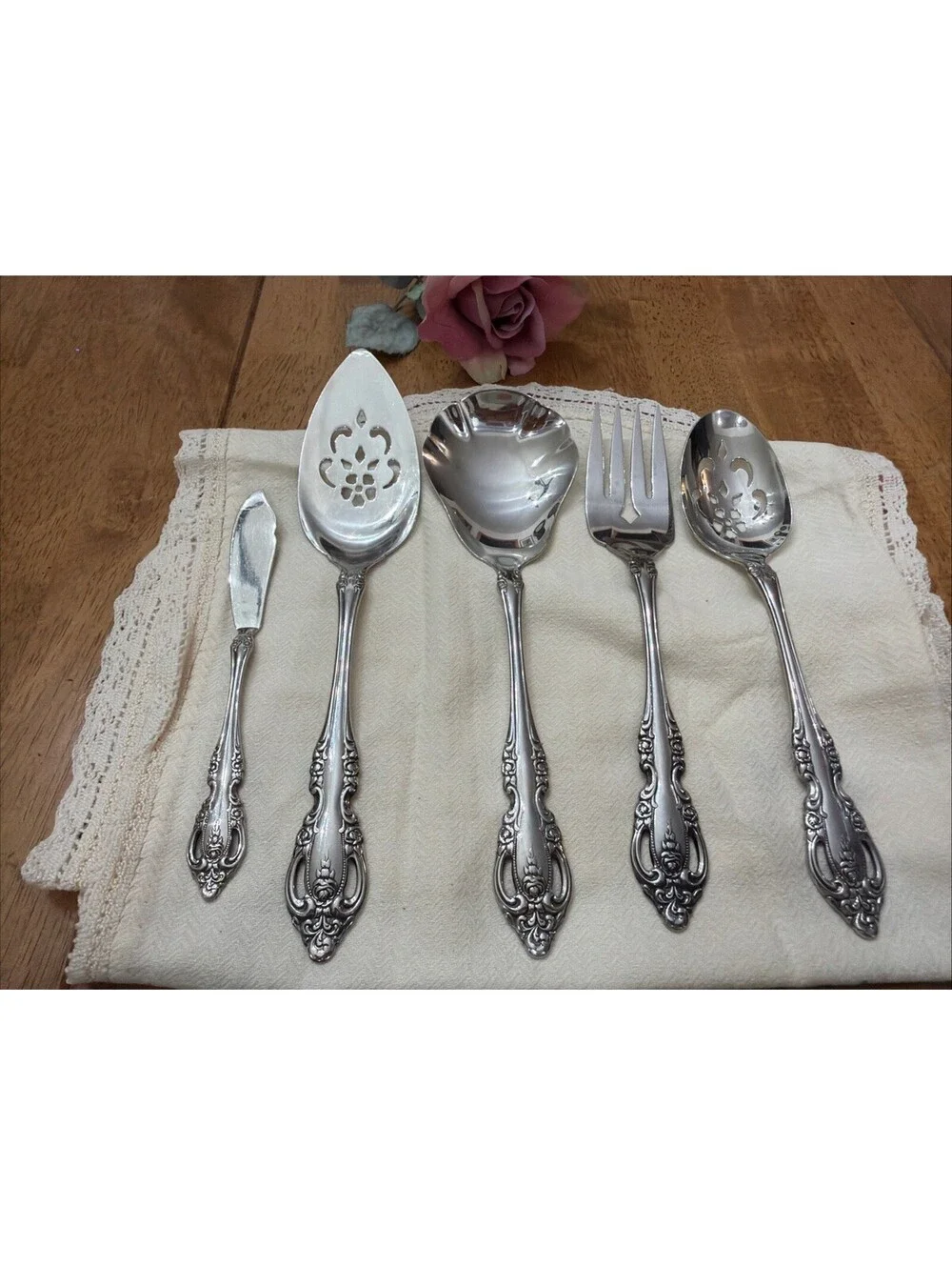 Oneida Community Michelangelo Silver plated Serving Set 5 Fork Spoon Casserole +